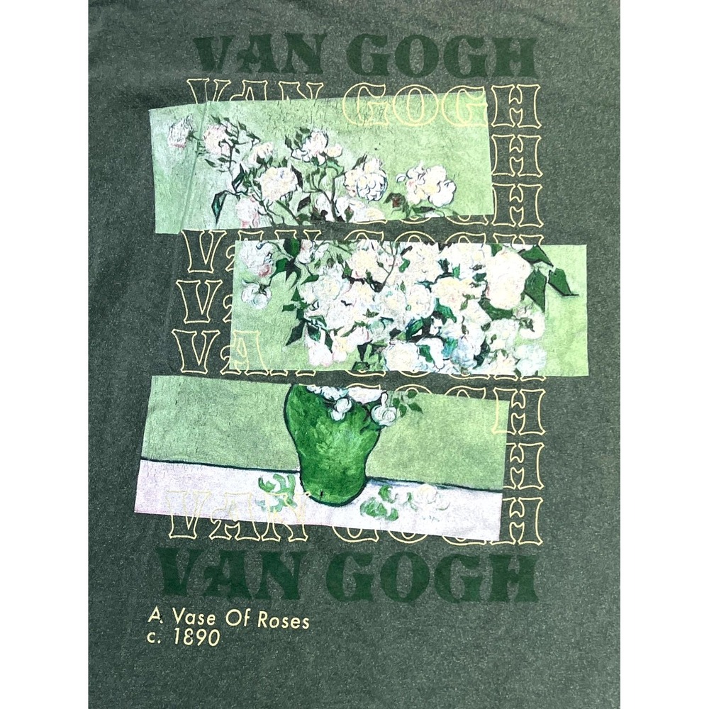 Pierce Archive T-Shirt Unisex Small Green Van Gogh Vase Of Roses Art Graphic Tee